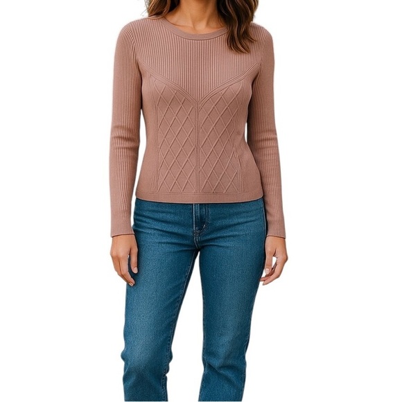 Abercrombie & Fitch Ribbed Tan Knit Sweater Cropped Neutral Y2K Top Women Sz XL - Picture 7 of 7